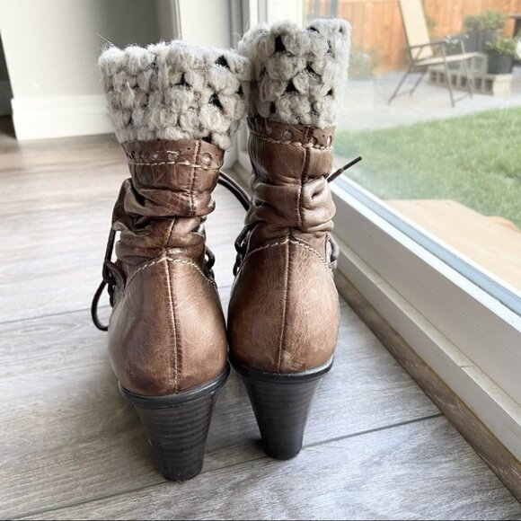 Vintage No Pulse Knit Cuff Lace Up Leather  Boots - Picture 7 of 14